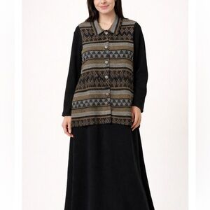 Sweet Jessie Vintage Wool Blend Maxi Dress with Pattered Over Vest NEW